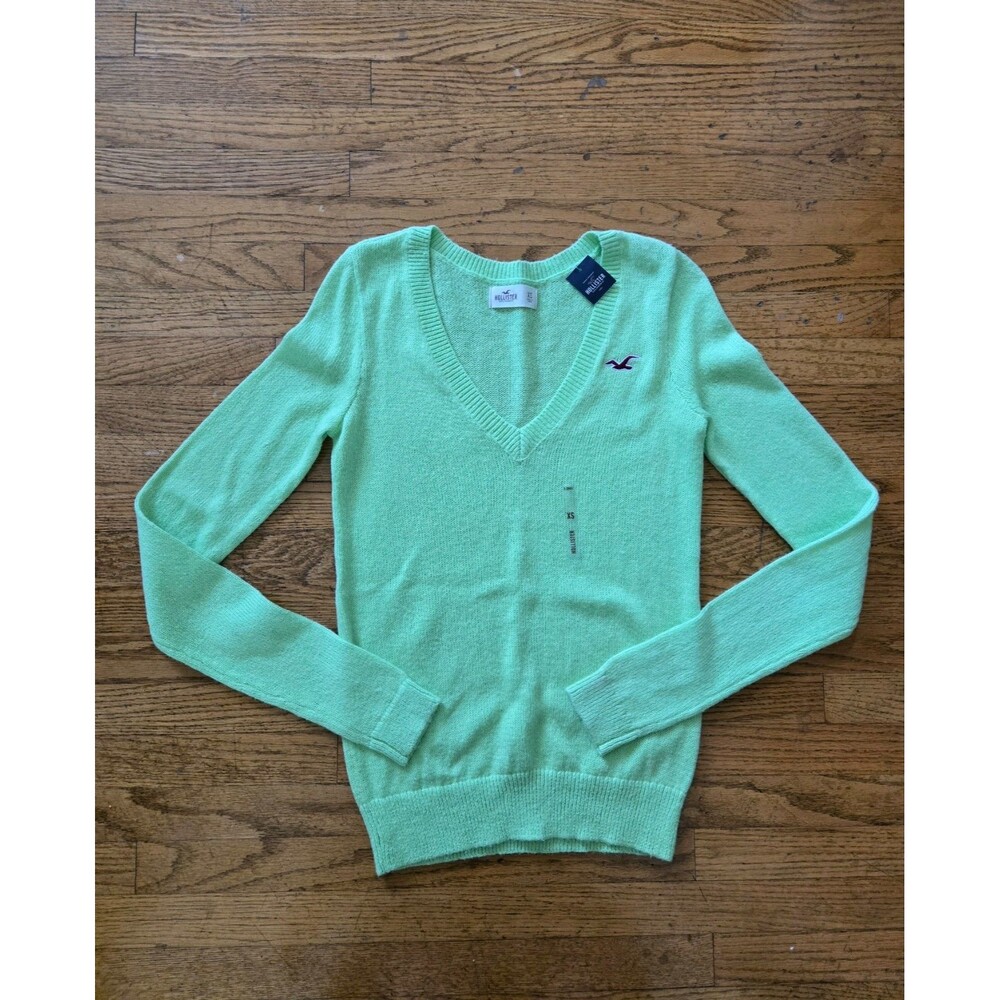 Hollister Womens V-Neck Lime Green Knit Sweater Y2K Size XS NWT